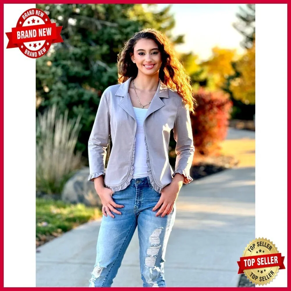 Cropped Blazer 3/4 Sleeve Cotton Cardigan Business Casual Work Jacket